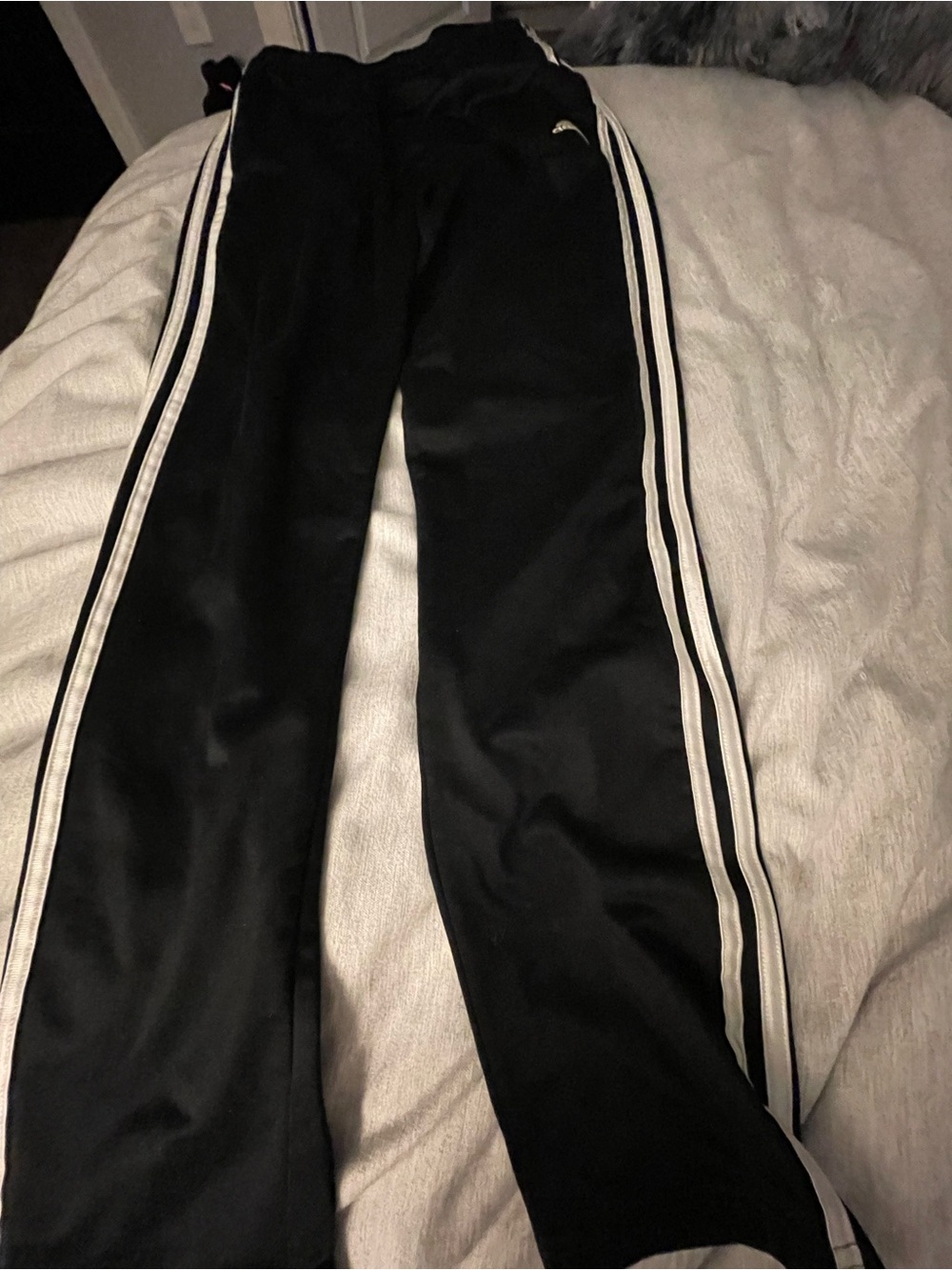 Adidas Boys XL Black Track Pants with White Side Stripes